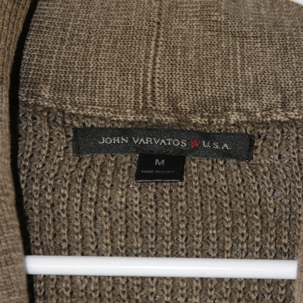 John Varvatos USA Shawl Collar Cardigan Mens M‎ Brown Cable Knit Sweater